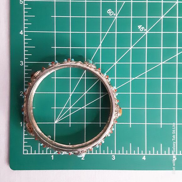 Graziano Bangle Bracelet Mutlicolor Stone Encrusted Heavy Gold Tone Metal - Picture 6 of 8